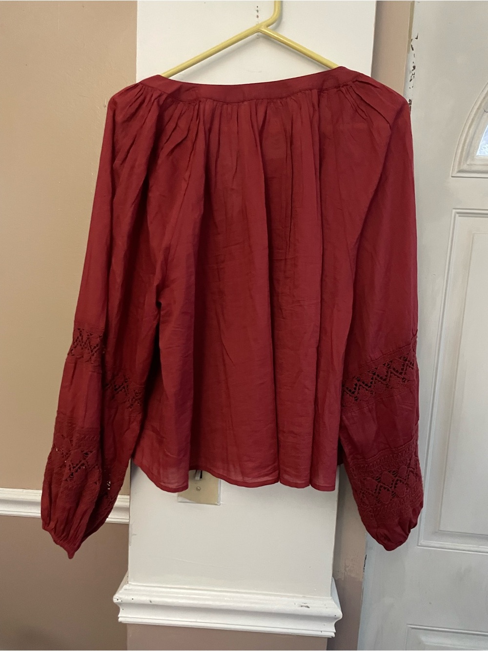 aerie Red Button-Front Peasant Blouse - Picture 2 of 4